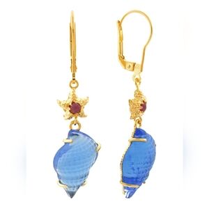 Tagliamonte sea life blue Venetian glass shell ruby starfish earrings 18K YGP